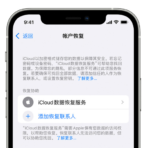 资阳苹果手机维修分享在 iPhone 上设置帐户恢复联系人的方法 